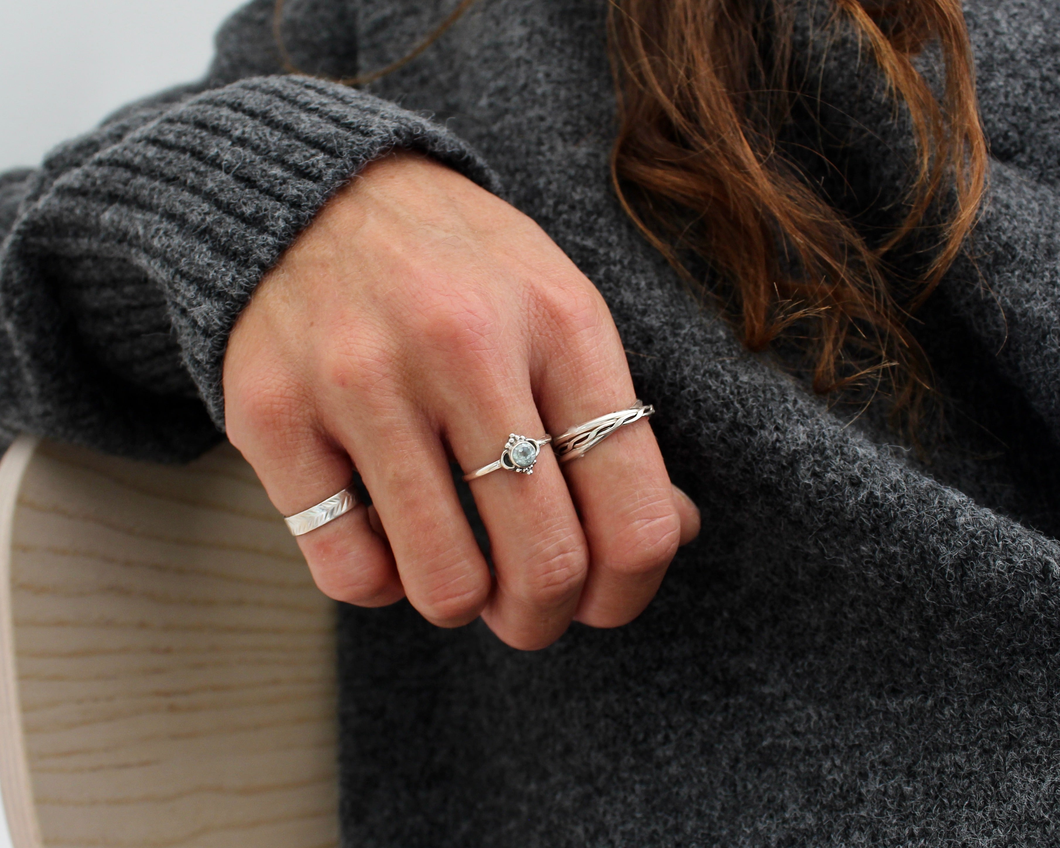 PAIX, bague argent sterling et pierre semi-précieuse, aigue-marine.