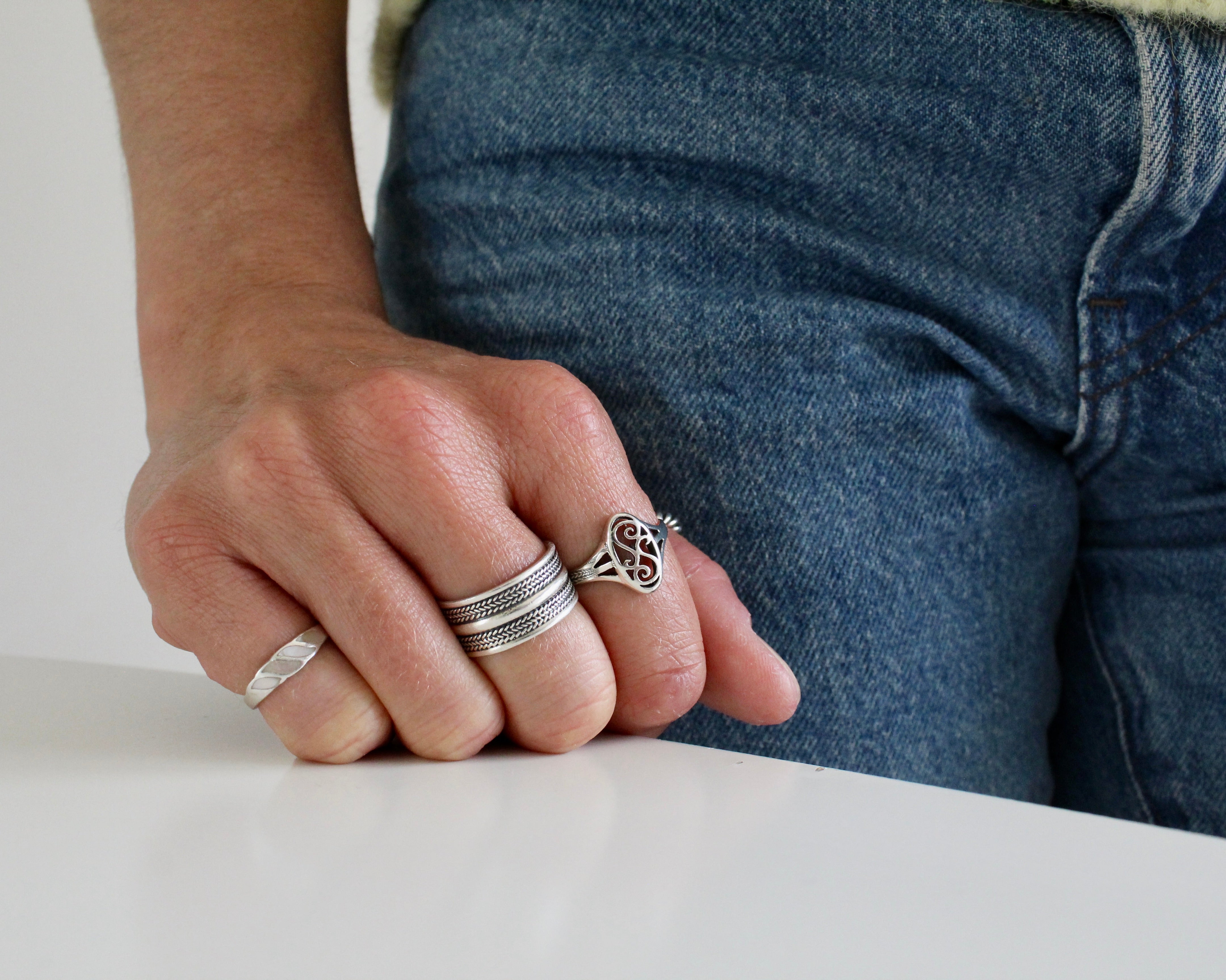 NIELLE, bague argent sterling.