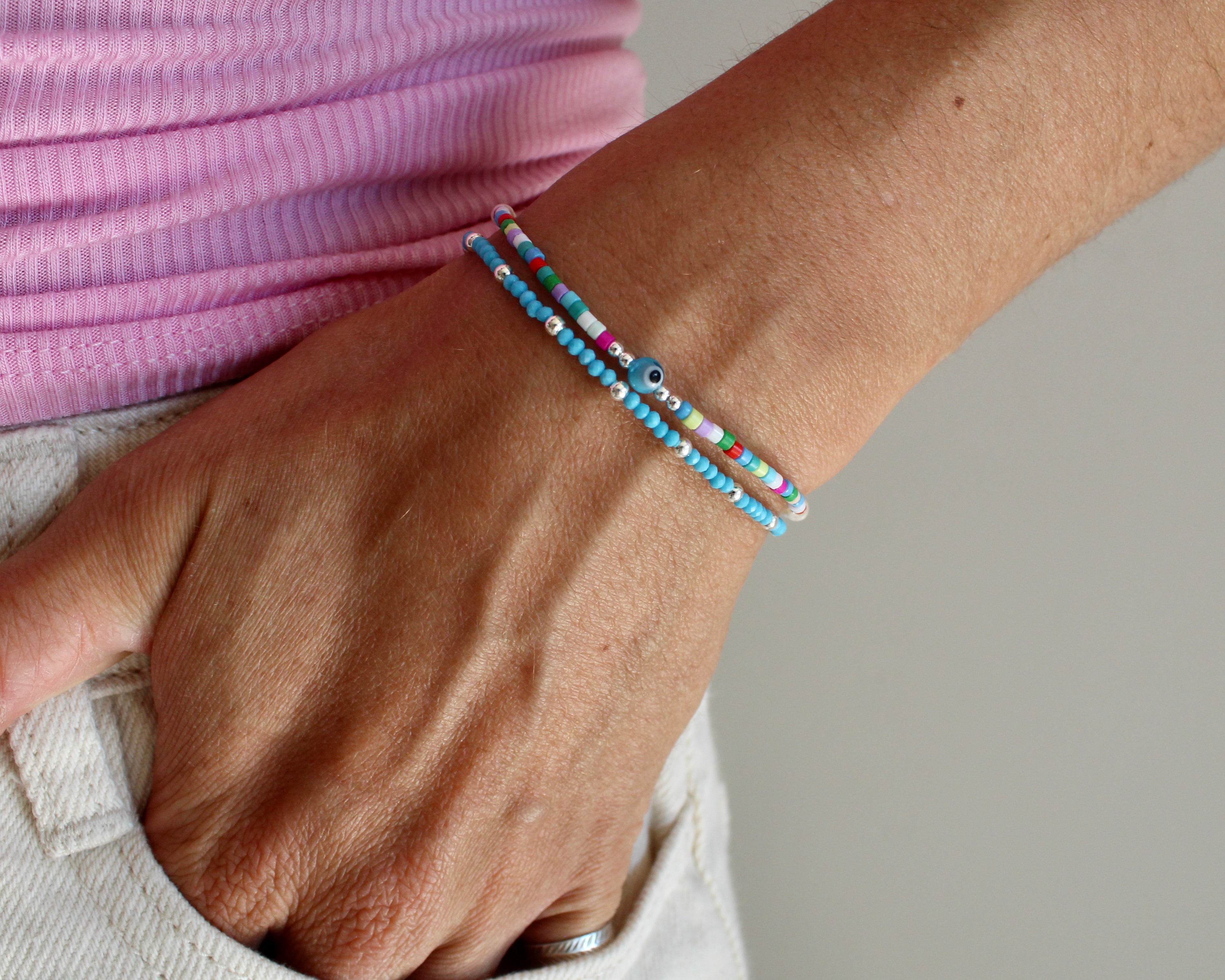 ÉTÉ, bracelet billes, argent sterling et perles.