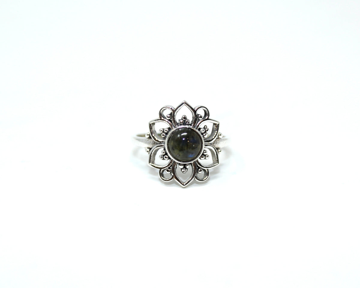 LOTUS, bague argent sterling et pierre semi-précieuse, labradorite.