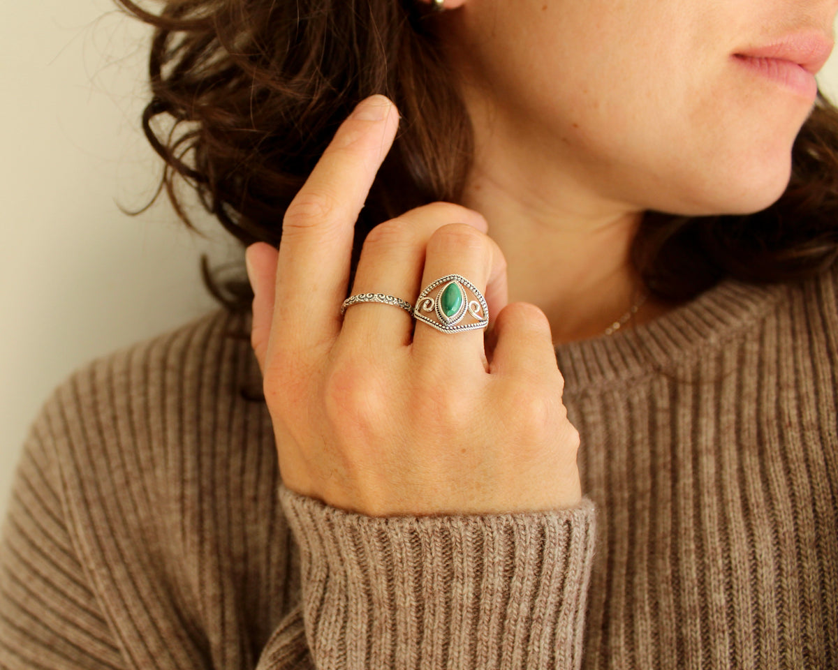 HARMONIE, bague argent sterling et pierre semi-précieuse, malachite.