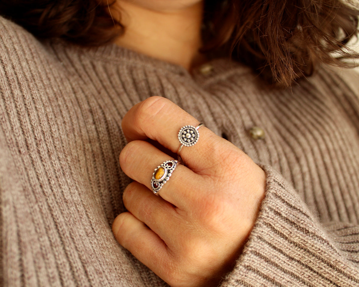 Liberté, bague argent sterling et pierre semi-précieuse, oeil-de-tigre.