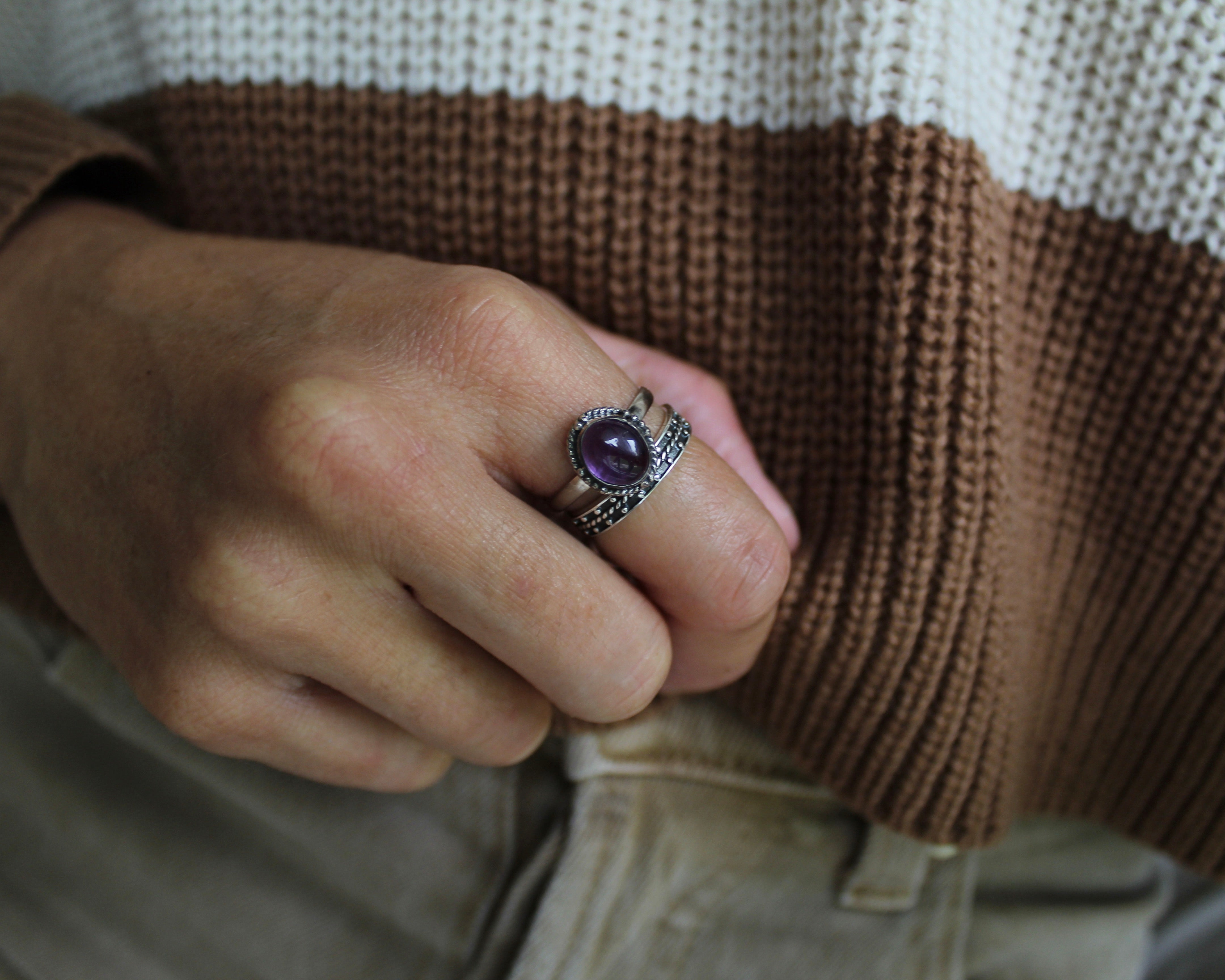 GRACE, bague argent sterling & pierre semi-précieuse, AMÉTHYSTE.