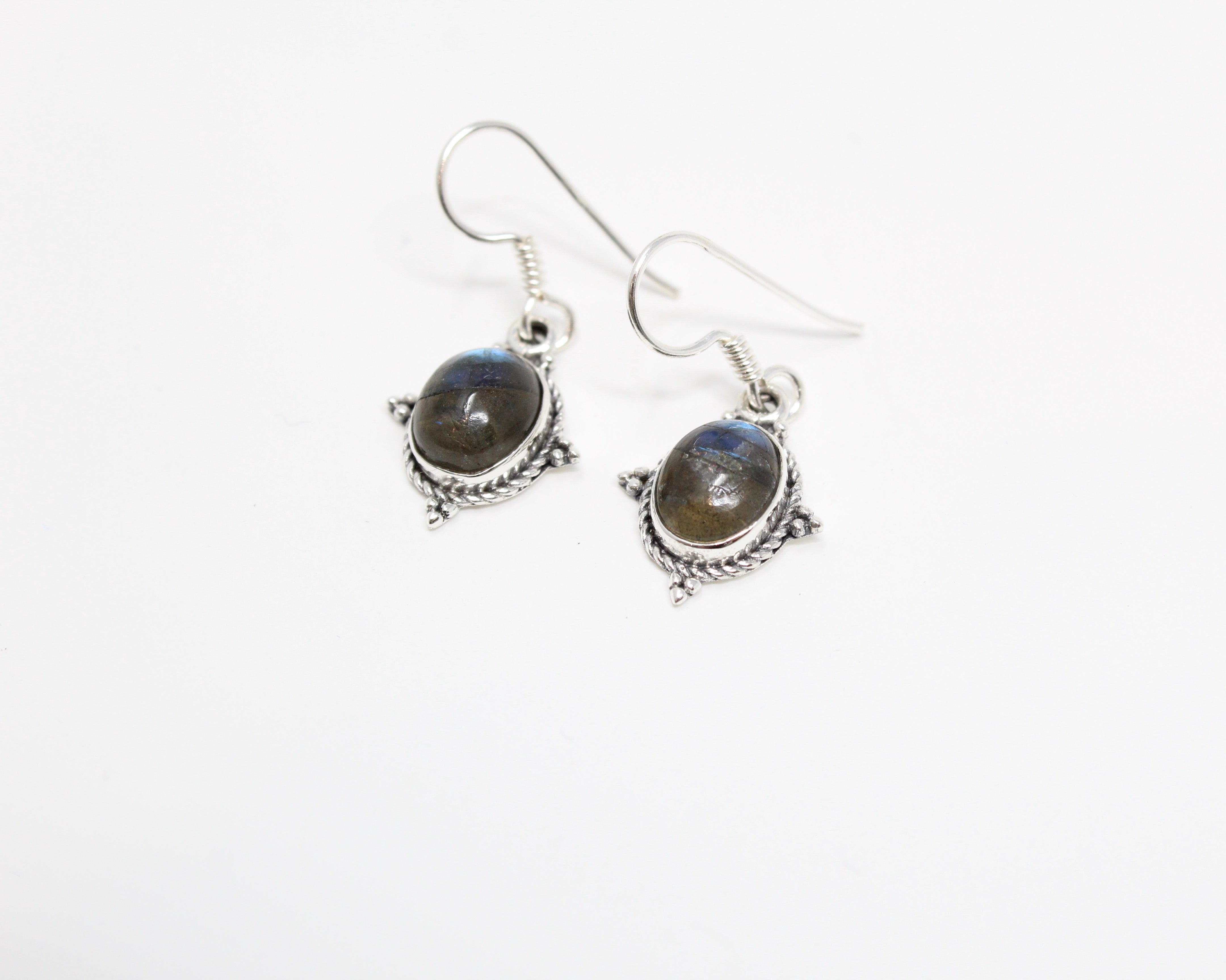 YASO, boucle d'oreille argent sterling & pierre semi-précieuse, LABRADORITE.