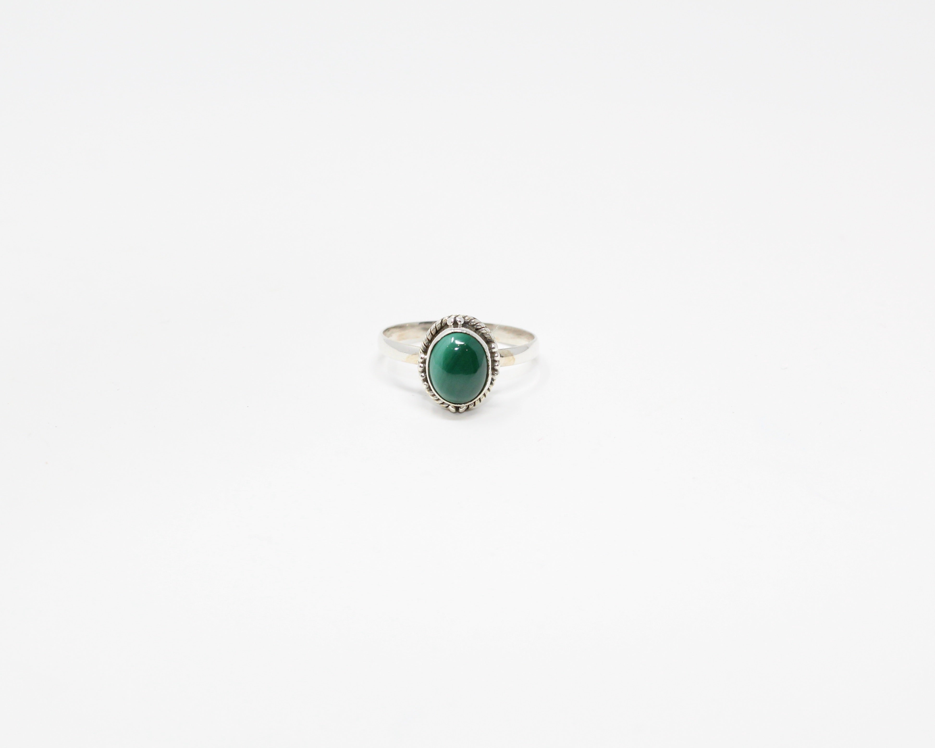 GRACE, bague argent sterling & pierre semi-précieuse, MALACHITE.