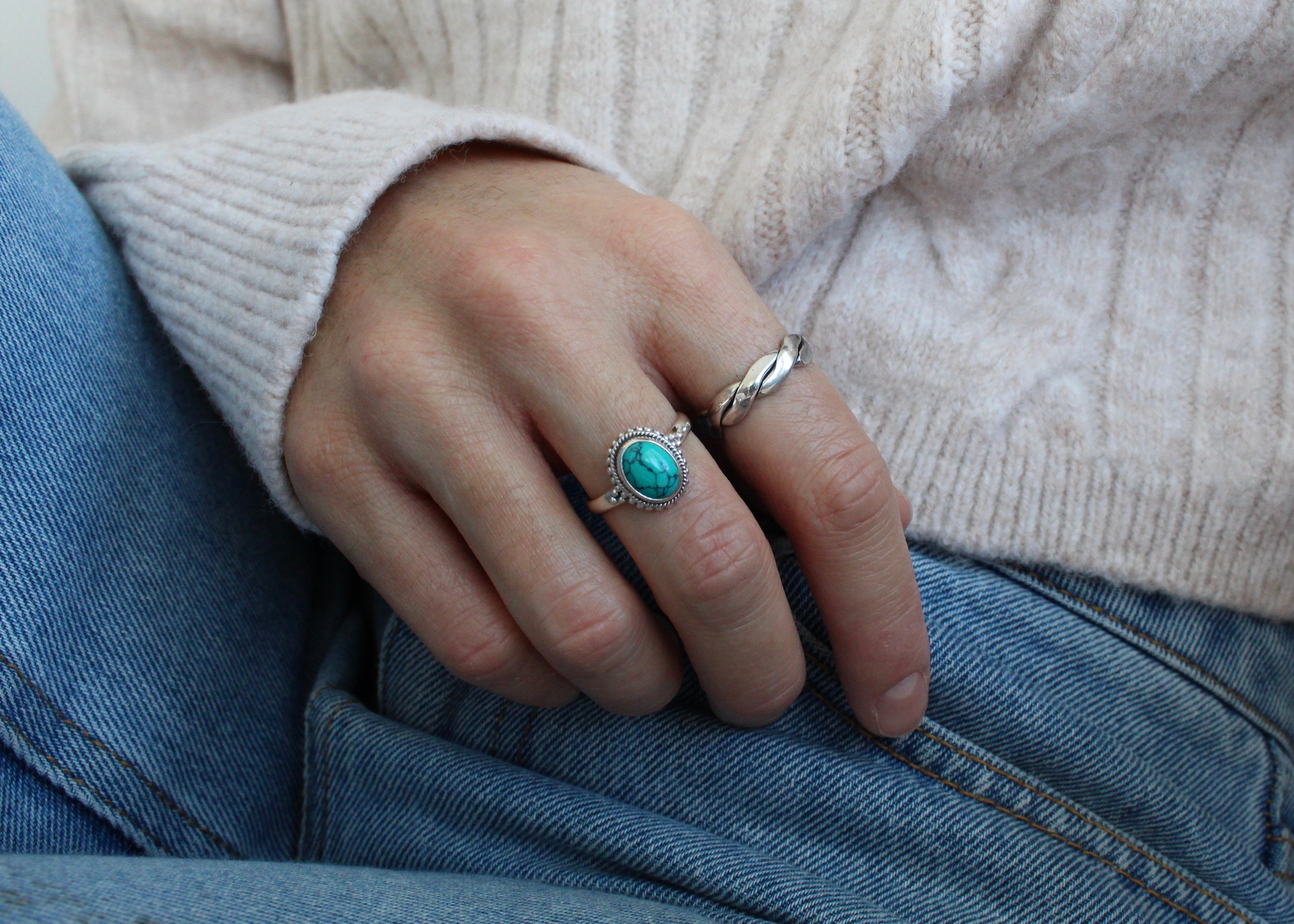 STABILITÉ, bague argent sterling et pierre semi-précieuse, TURQUOISE..