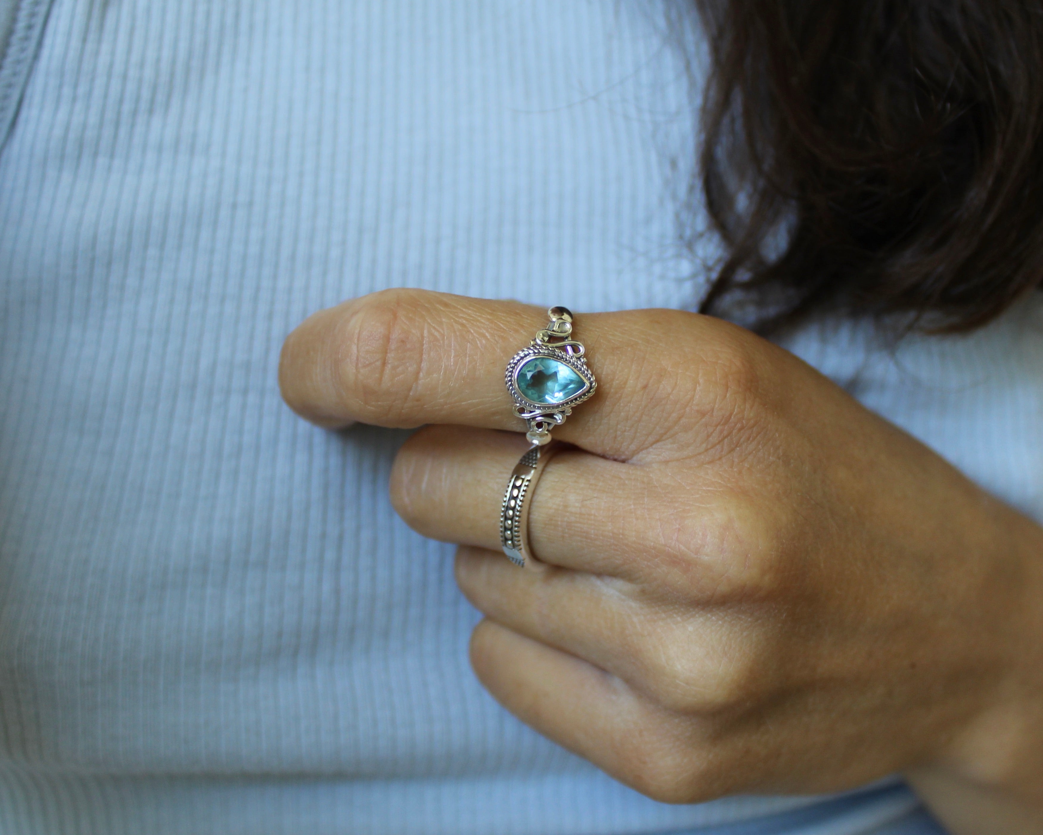 LOYAL, bague argent sterling & pierre semi-précieuse, AIGUE-MARINE.
