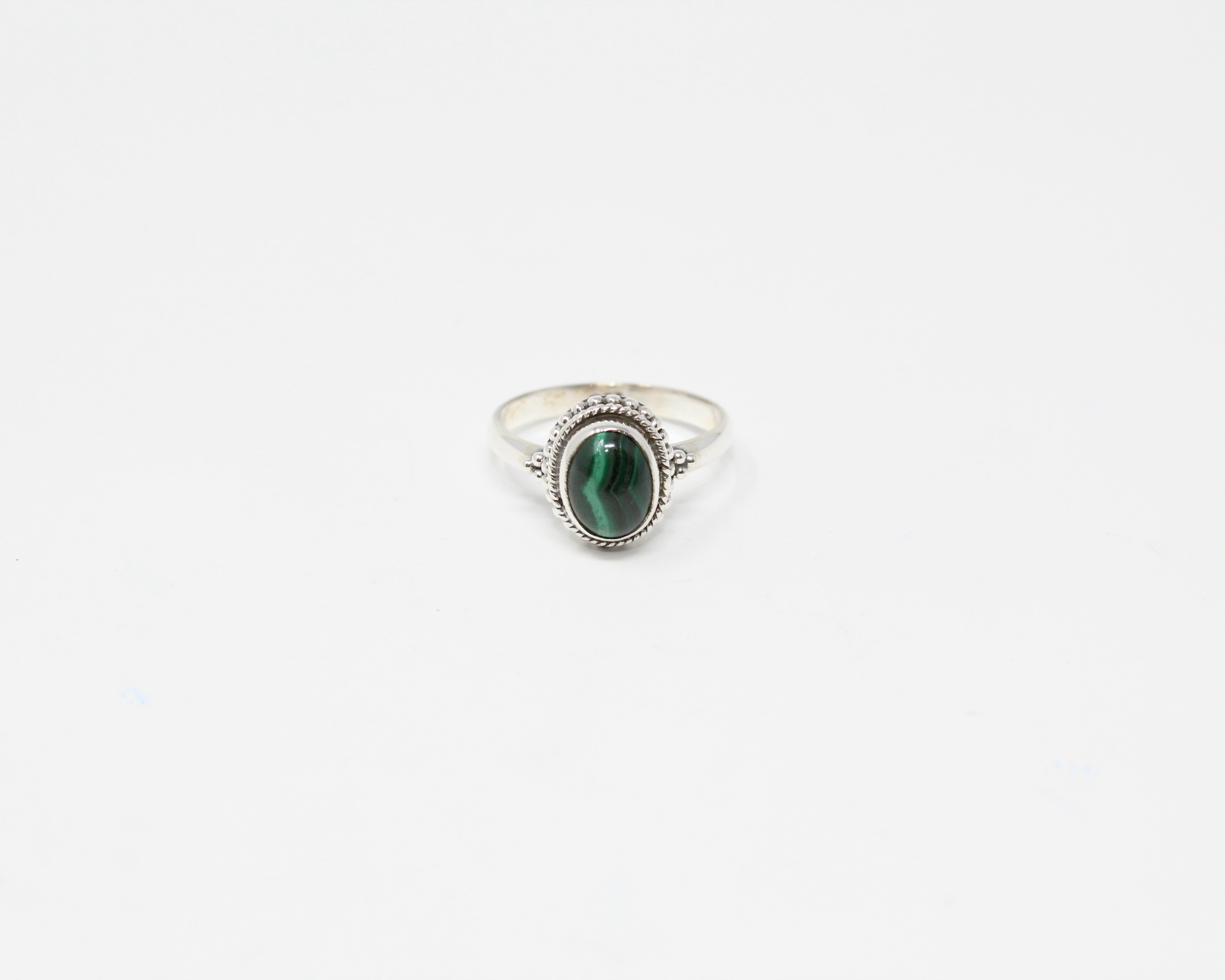 STABILITÉ, bague argent sterling et pierre semi-précieuse, MALACHITE.