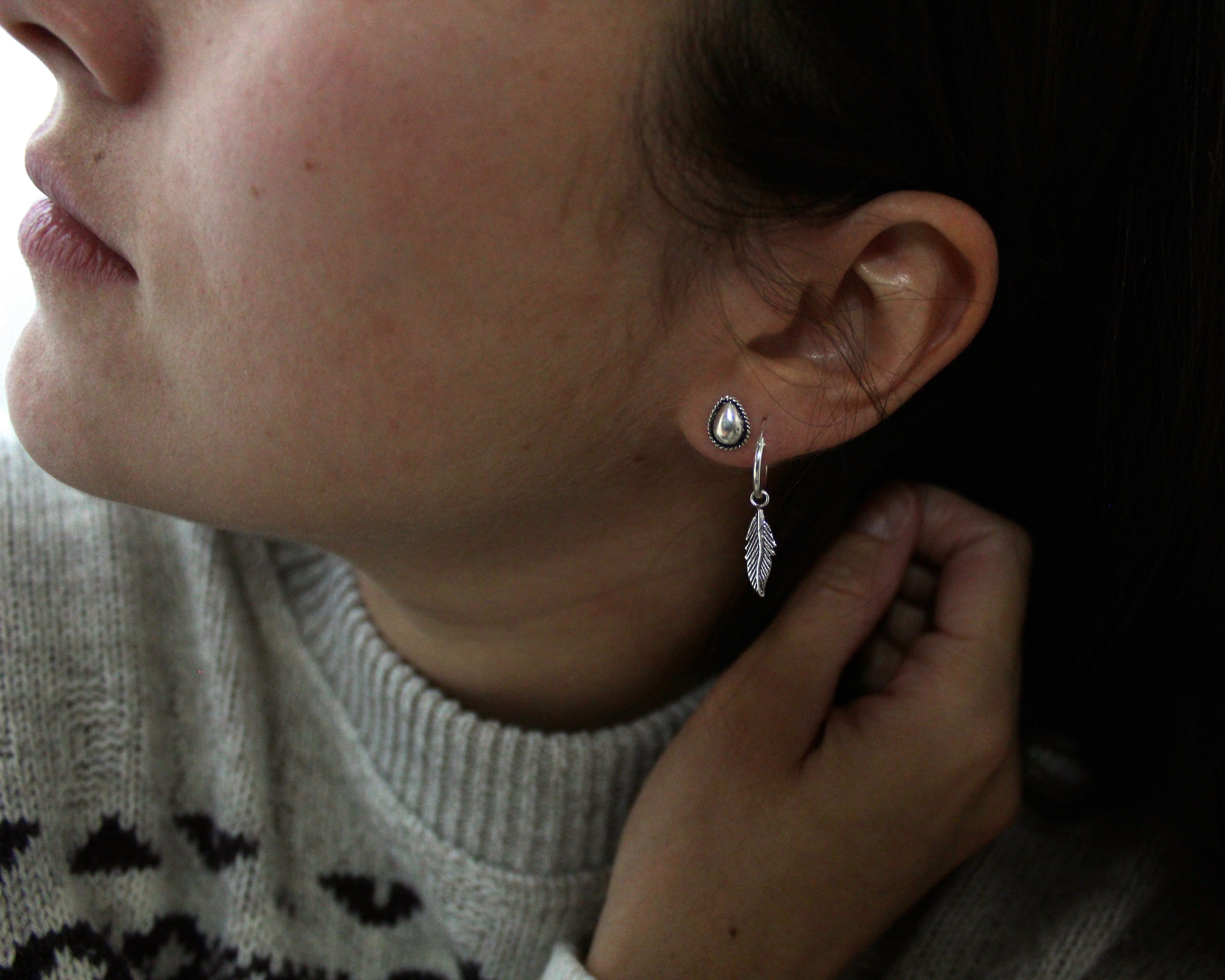 PLUME, boucle d'oreille argent sterling.