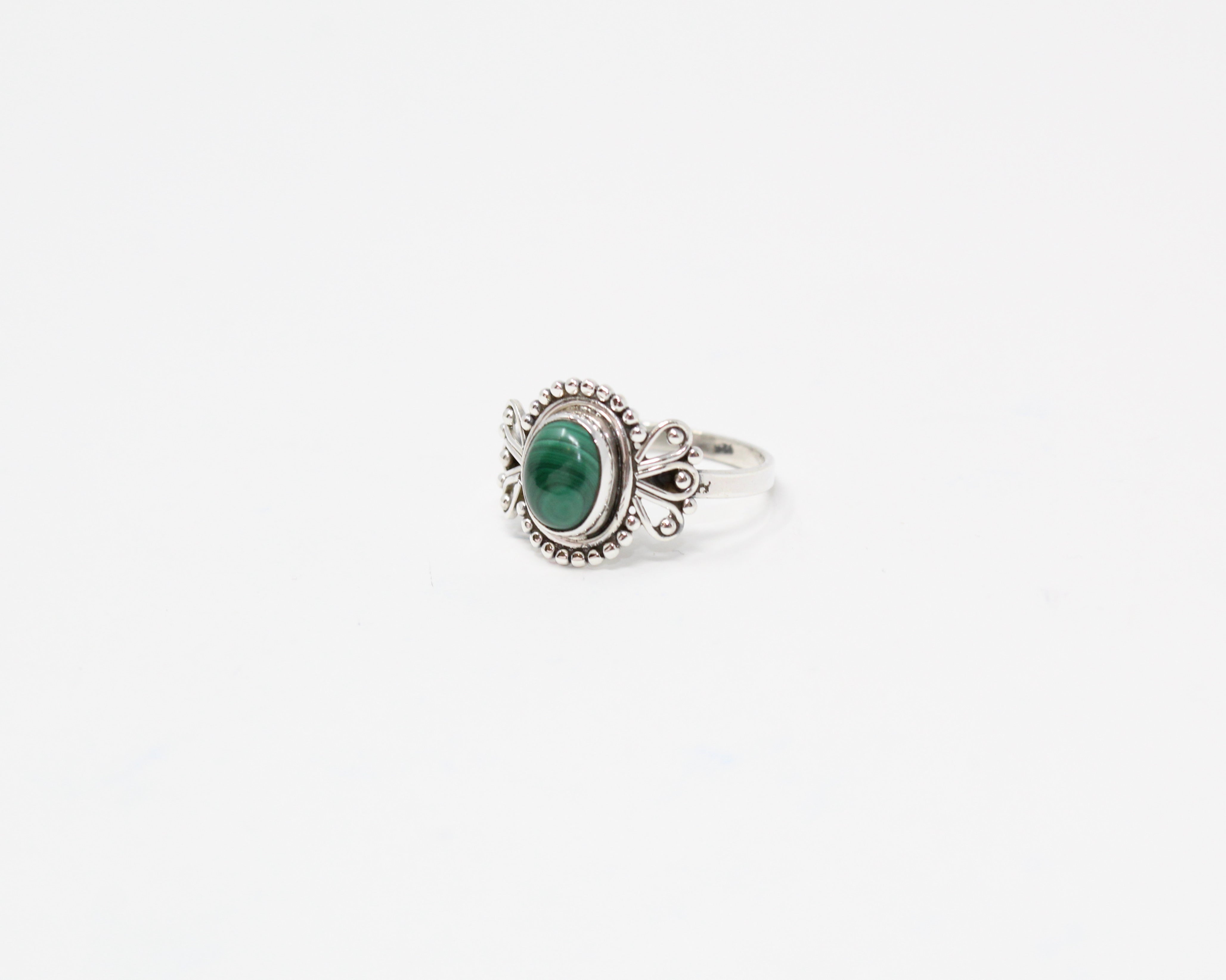 TENDRESSE, bague argent sterling, pierre semi-précieuse, malachite.