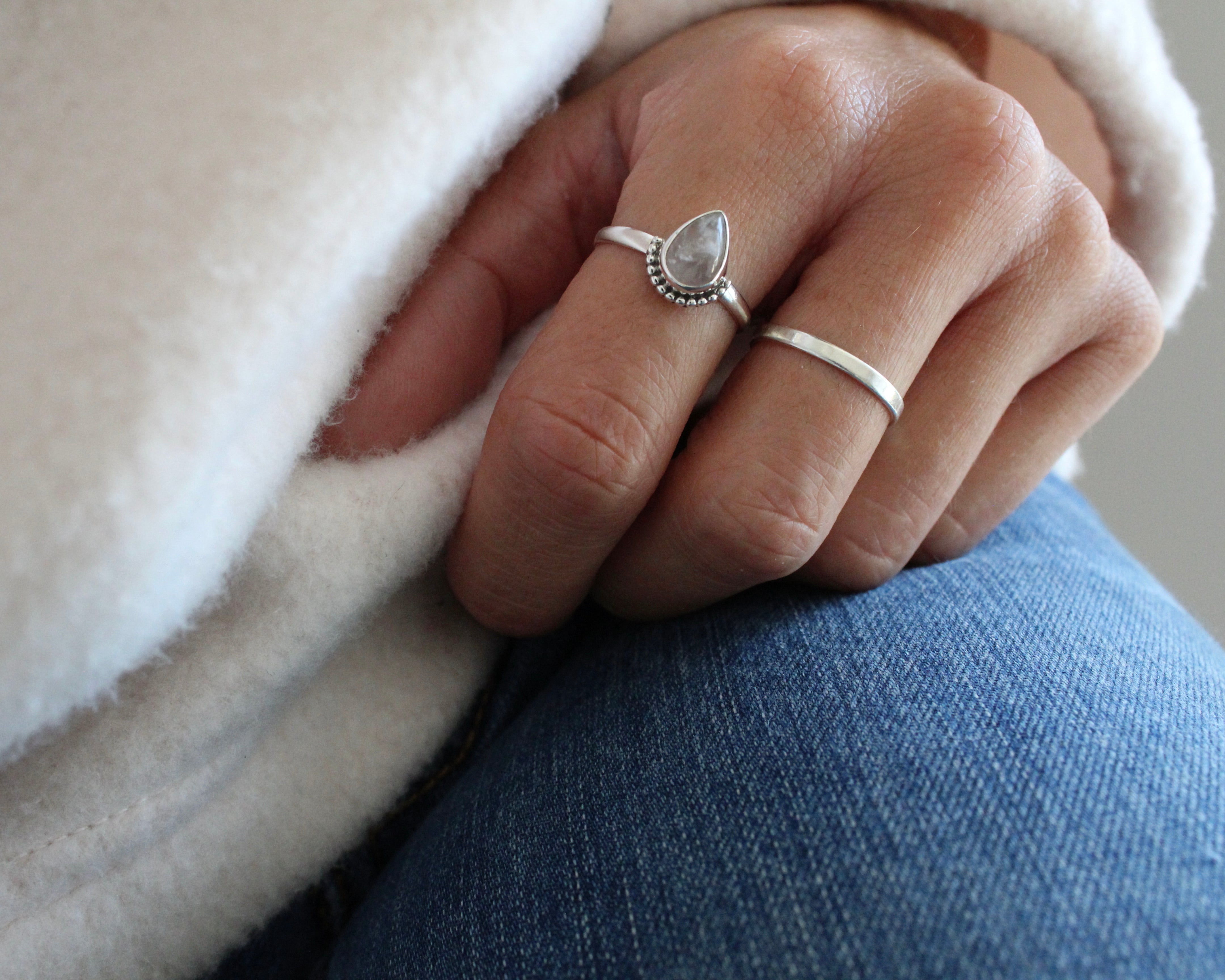 AMOUR, bague argent sterling, pierre semi-précieuse, quartz rose.