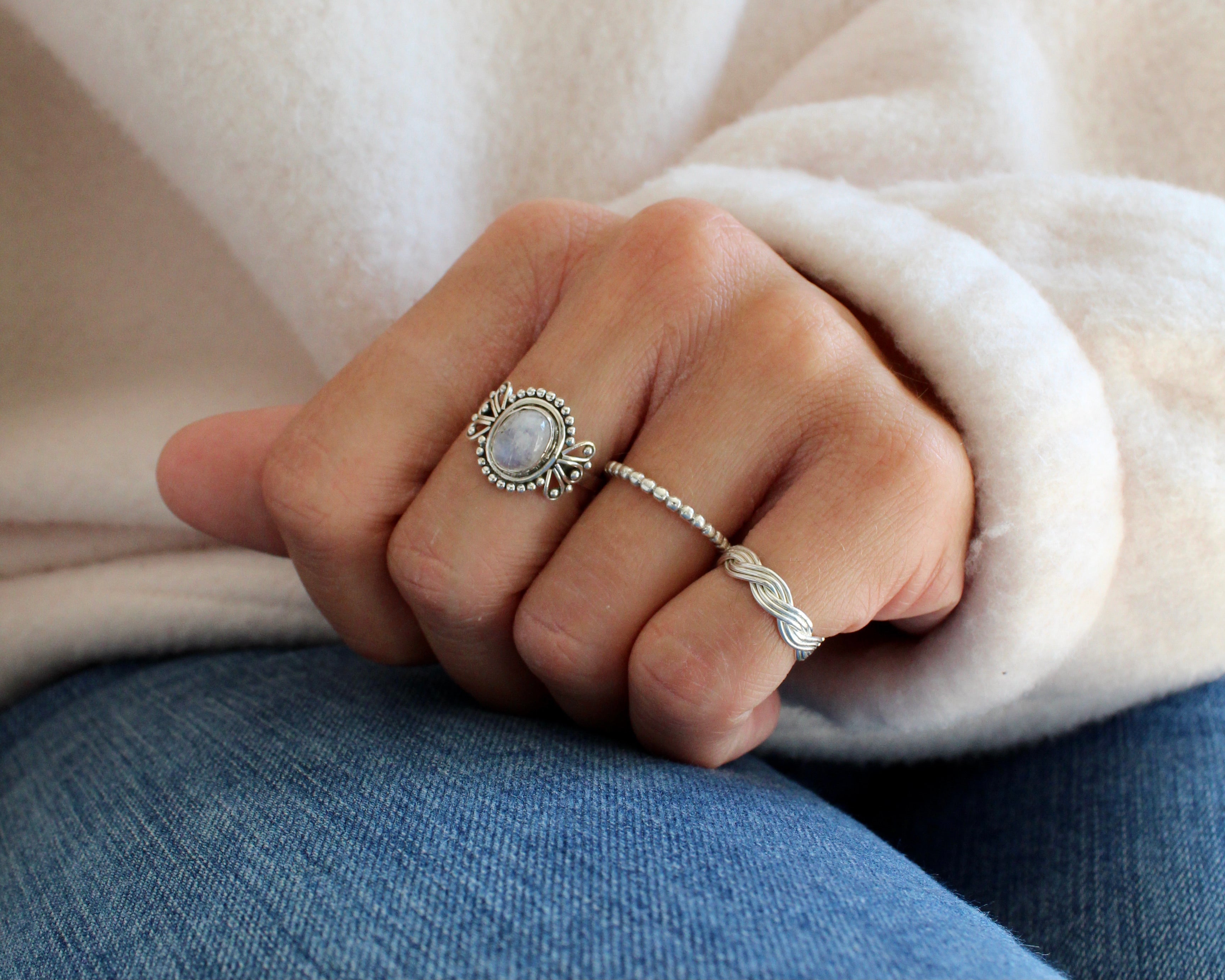 TENDRESSE, bague argent sterling, pierre semi-précieuse, pierre de lune.